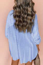 Striped Collared Neck Long Sleeve Shirt OutfitFlow